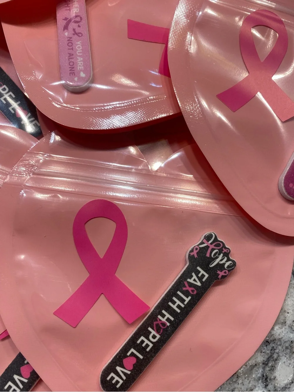 *Buy Now” Breast Cancer Awareness Nail File Heart Thank You’s Set of 15